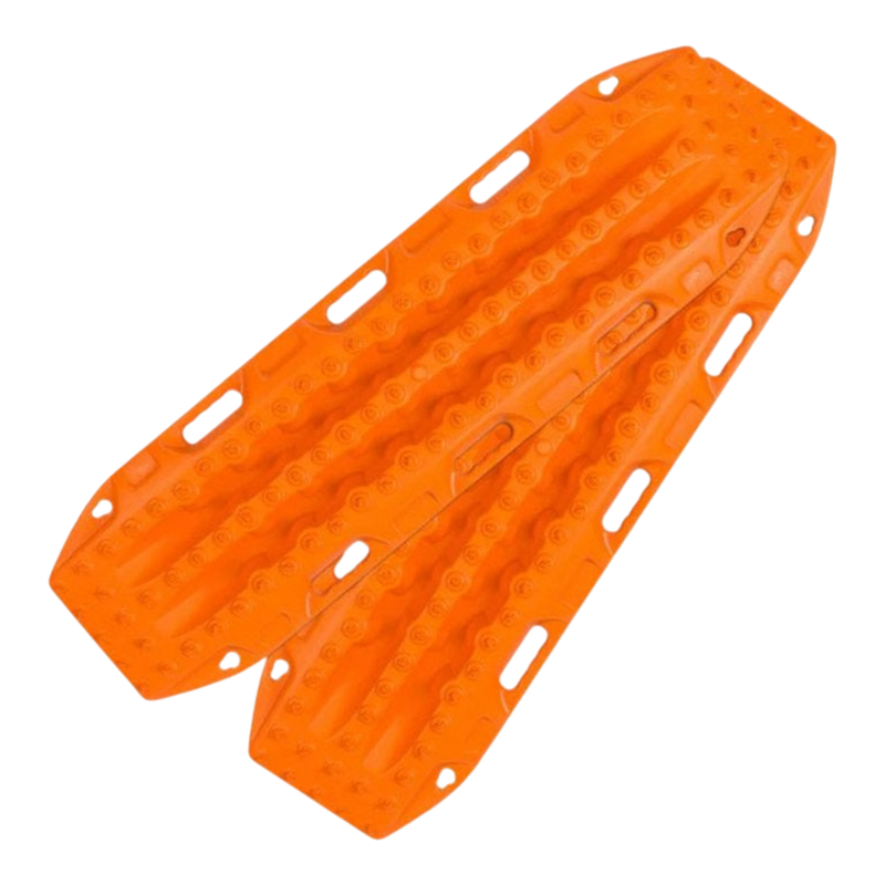 A pair of orange MaxTrax MKII shown on a plain white background.