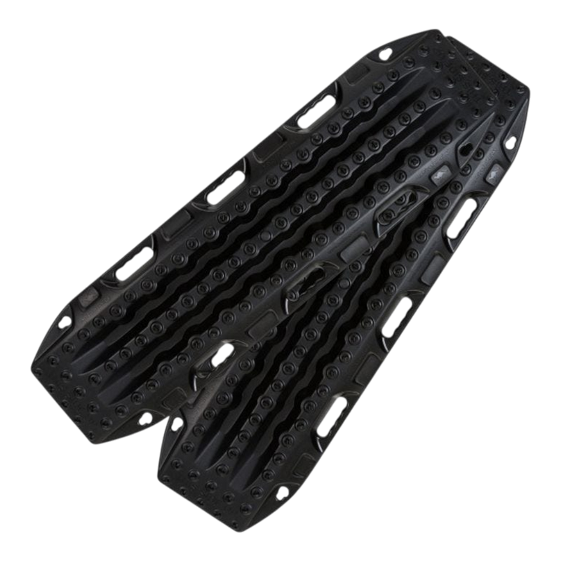 A pair of black MAXTRAX MKII vehicle recovery tracks, on a white background