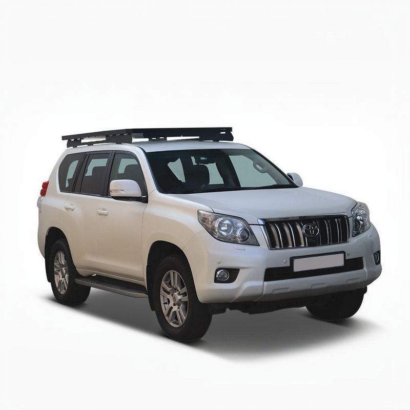 Toyota Prado 150, fitted with a Front Runner Slimline II Roof Rack Kit, on a white background