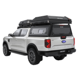 Double cab bukkie / truck with the Alu-Cab RT-4S 4 sleeper tent and 270 Shadow awning, fitted to a Contour canopy. Camp4x4. camp 4x4, overlanding, camping. Double Cab. Single Cab. Extra Cab. Off-road 