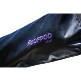 Black awning cover with 'ROOFPOD' logo on a white background