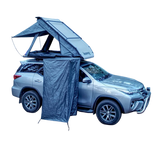 Toyota Fortuner with a RoofPod Roof Pod rooftop tent and Shower Cube and awning. ComfyPod, SoloPod, CozyPod. Camp 4x4, Available at Camp4x4. Overlanding Products and fitments. Camping gear