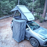 Toyota Fortuner with a RoofPod Roof Pod rooftop tent and Shower Cube and awning. ComfyPod, SoloPod, CozyPod. Camp 4x4, Available at Camp4x4. Overlanding Products and fitments. Camping gear