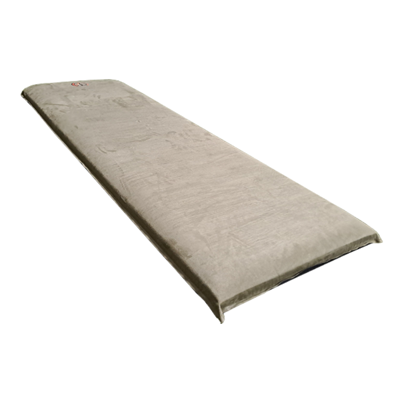 A MEERKAT Self Inflating Mattress, rectangular, low-profile mattress in a light beige or taupe color, shown on a plain white background.