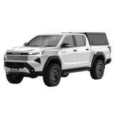 Alu-Cab  Explorer Canopy with Tread Plate finish, for the  2026+ Toyota Hilux Double Cab, on a white background