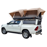 Toyota Hilux Fitted with two Front Runner Rooftop Tent, Alu-Cab 270 Shadow awning. Camping. Overlanding. Canopy. Camp4x4 camp 4x4