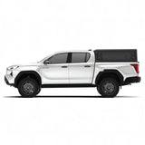 camp4x4.co.za Alu-Cab Contour Canopy with side windows installed on a white Toyota Hilux Double Cab truck