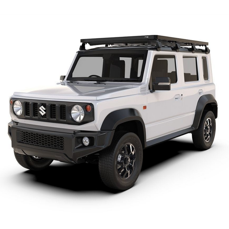 Front Runner Suzuki Jimny 5 Door (2023-Current) Slimline II Roof Rack - tall mounted on a white Suzuki Jimny 5 Door 4x4 vehicle
