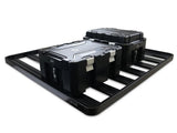 Front Runner Wolf Pack Pro Rack Mounting Bracket / MKII on a Roof Rack, with ammo boxes on a white background